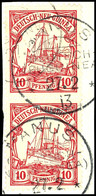 6508 MANUS 27.2 13, Je Klar Und Zentr. Auf Briefstück Senkr. Paar 10 Pf. Schiffszeichnung, Katalog: 9(2) BS - Nouvelle-Guinée