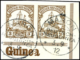 6515 MARON 3.9 12, Je Klar Und Zentr. Auf Briefstück Waager. Rechtes Unteres Eckrandpaar 3 Pf. Schiffszeichnung, Gepr. R - Duits-Nieuw-Guinea
