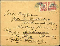 6525 MOROBE, Brief Mit 10 Pfg Kaiseryacht (Paar), Stempel MOROBE DNG 22.3 13 Nach Iowa/USA. Rückseitig Transitstempel Vo - German New Guinea