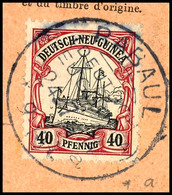 6536 RABAUL A  24.7.14, Klar Auf Postanweisungsausschnitt 40 Pf. Schiffszeichnung, Kriegspost, Katalog: 13 BS - German New Guinea