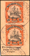 6539 SIMPSONHAFEN 2/2 06, Je Klar Und Zentr. Auf Postanweisungsausschnitt Senkr. Paar 30 Pf. Schiffszeichnung, Katalog:  - German New Guinea