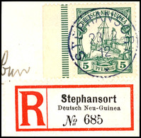 6550 STEPHANSORT* 23/12 12, Blau, Ideal Klar Und Zentr. Auf Briefstück 5 Pf. Schiffszeichnung Linkes Randstück Mit R-Zet - German New Guinea