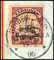 6564 HERBERTSHÖHE 19/2 06, Klar Und Zentr. Auf Briefstück Karolinen 40 Pf. Schiffszeichnung, Katalog: Kar 14 BS - Autres & Non Classés