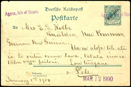 6604 INCOMING MAIL VON DEN MARIANEN: 1900, Ganzsachenkarte Der Marianen (MiNr. P5, 5 Pfg Grün), Mit Violettem L1 "Agana, - Other & Unclassified