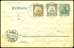 6633 1907, Kaiseryacht 3 Pfg Und 5 Pfg Auf DR Germania-Postkarte 5 Pfg, Stempel SIMPSONHAFEN 25/1 07, Nach Pirna. Auf De - Other & Unclassified