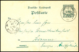 6635 1907, Ganzsachenkarte 5 Pfg Kaiseryacht , Stempel HERBERTSHÖHE DNG 1/12 07 Nach Bremen. Der Absender Bedankt Sich F - Sonstige & Ohne Zuordnung