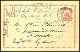 6657 1910, 10 Pfg Ganzsachenkarte Kaiseryacht, Stempel RABAUL DNG 20/11 10 Nach Australien, Dort Mehrfach Weitergesandt  - Other & Unclassified