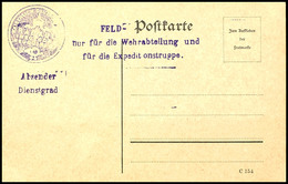 6698 1914, Feldpost: Postkarten-Formular C 154 Mit Violettem Gummi-Zusatzstempel "Feld" Und "nur Für Die Wehrabteilung U - Other & Unclassified