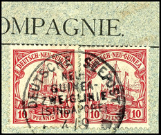 6738 1905, Ca., DEUTSCHE SEEPOST NEU-GUINEA-ZWEIGLINIE (SINGAPORE) Auf Briefstück Mit 2 X 10 Pfg Kaiseryacht Und Auf 25  - Other & Unclassified