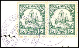 6748 1912, DEUTSCHE SEEPOST NEU-GUINEA-ZWEIGLINIE C  28.3 12  In Violett, Auf Briefstück Mit Waagrechtem Paar Der 5 Pfg  - Sonstige & Ohne Zuordnung