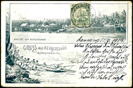 6764 HERBERTSHÖH, Litho-AK Mit 5 Pfg Kaiseryacht (bildseitig Verklebt), Stempel KAEWIENG DNG 15/7 13. Von Kaewieng Abges - Sonstige & Ohne Zuordnung