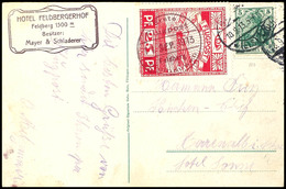 6848 1913, 25 Pfg Flugmarke "Sonderflug Mühlhausen-Feldberg Und Zurück" In Rot, Mischfrankatur Mit 5 Pfg Germania Auf Ka - Airmail & Zeppelin