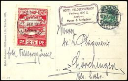 6849 1913, 25 Pfg Flugmarke "Sonderflug Mühlhausen-Feldberg Und Zurück" In Rot, Mischfrankatur Mit 5 Pfg Germania Auf Ka - Airmail & Zeppelin