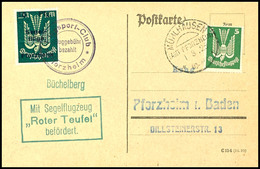 6851 10 Pfg. Auf 1 M. Segelflüge Pforzheim Mit Flugpoststempel Auf Karte Aus MÜHLHAUSEN 1.3.25 Mit 5 Pfg. Flugmarke Und  - Luft- Und Zeppelinpost