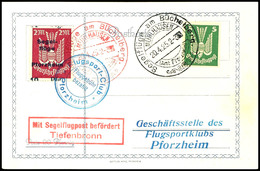 6852 10 Pfg. Auf 2 M. Segelflüge Pforzheim Mit Flugpoststempel Auf Sonderkarte Aus MÜHLHAUSEN Seeflüge Am Büchelberg 20. - Luchtpost & Zeppelin