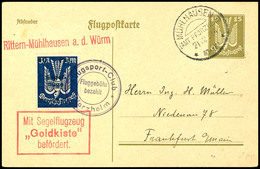 6853 10 Pfg. Auf 3 M. Segelflüge Pforzheim Mit Flugpoststempel Auf 15 Pfg. Flugpostganzsachenkarte Aus MÜHLHAUSEN 121.12 - Luchtpost & Zeppelin