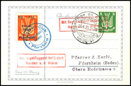 6854 10 Pfg. Auf 5 M. Segelflüge Pforzheim Mit Flugpoststempel Auf Sonderkarte Aus MÜHLHAUSEN Seeflüge Am Büchelberg 20. - Luft- Und Zeppelinpost