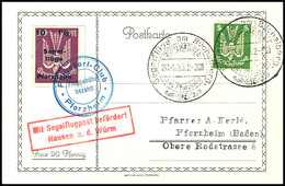 6855 10 Pfg. Auf 10 M. Segelflüge Pforzheim Mit Flugpoststempel Auf Sonderkarte Aus MÜHLHAUSEN Seeflüge Am Büchelberg 20 - Airmail & Zeppelin