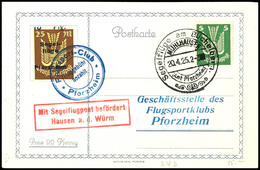 6856 10 Pfg. Auf 25 M. Segelflüge Pforzheim Mit Flugpoststempel Auf Sonderkarte Aus MÜHLHAUSEN Seeflüge Am Büchelberg 20 - Poste Aérienne & Zeppelin