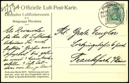 6871 1912, "Flugpost PFORZHEIM-KARLSRUHE 30/6 12" Auf Germania 5 Pfg Auf Offizieller Luftpostkarte Nach Frankfurt, Tadel - Andere & Zonder Classificatie