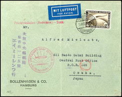 6902 1929, Weltrundfahrt, Auflieferung Friedrichshafen Bis Tokio, Brief Mit 4 RM Zeppelin, Adressiert Nach Osaka Mit Jap - Autres & Non Classés