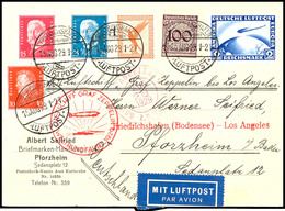 6903 1929, Weltrundfahrt, Auslieferung Friedrichshafen Bis Los Angeles, Karte Bunter, Portogerechter Frankatur (u.a. 2 Z - Other & Unclassified