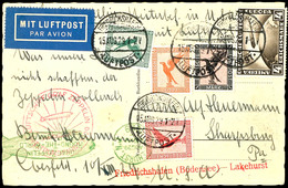 6904 1929, Weltrundfahrt, Auflieferung Friedrichshafen Bis Lakehurst, Karte Mit U.a. 4 RM Zeppelin, Alle Stempel Vorders - Other & Unclassified