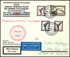 6907 1929, Weltrundfahrt Friedrichshafen - Los Angeles Mit Bordpost-Stempel Vom 16.8., Vordruckbrief Mit U.a. 4 RM Zeppe - Sonstige & Ohne Zuordnung