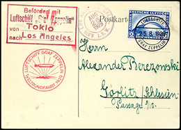 6908 1929, Weltrundfahrt, Bordpost Vom 25.8. Bis Los Angeles, Karte Mit 2 RM Zeppelin Und Privaten Leitstempel  Sowie Vo - Other & Unclassified
