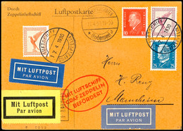 6945 1930, Spanienfahrt, Bordpost Der Rückfahrt, Karte Mit Bunter Frankatur Und Vorderseitig Allen Stempeln Nach Mannhei - Andere & Zonder Classificatie