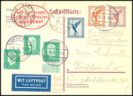 6946 1930, Englandfahrt, Bordpost Vom 26.4. Mit Abwurf Orly, Ganzsachenkarte Mit Bunter Zufrankatur Und Vorderseitig All - Sonstige & Ohne Zuordnung