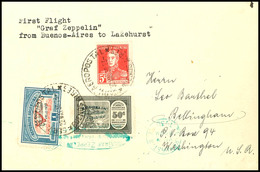 6973 1930, Südamerikafahrt, Argentinische Post Bis Lakehurst, Fotokarte Mit 50 C. Und 1 Peso Zeppelin Mit Grünem Aufdruc - Andere & Zonder Classificatie