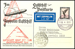 7014 1931, Landungsfahrt Nach Ägypten, Bordpost Vom 10.4., Delag-Karte Mit 1 M. Adler Nach Cairo Mit Allen Stempeln, Pra - Andere & Zonder Classificatie