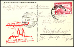 7028 1931, Landungsfahrt Nach Magdeburg, Auflieferung Magdeburg Bis Friedrichshafen, Karte Mit 1 RM Zeppelin, Pracht, Ka - Andere & Zonder Classificatie