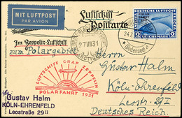 7054 1931, Polarfahrt, Auflieferung Friedrichshafen Nach D. Malygin, Karte Mit 2 M. Polarfahrt Und Vorderseitig Allen St - Other & Unclassified