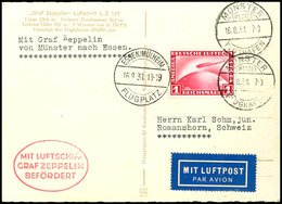 7061 1931, Fahrt Nach Münster Und Essen, Auflieferung Münster Nach Essen, Fotokarte Mit 1 RM Zeppelin Und Vorderseitig A - Other & Unclassified