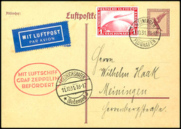 7080 1931, Fahrt Nach Meiningen, Auflieferung Meiningen Bis Friedrichshagen, Ganzsachenkarte Mit 1 RM Zeppelin Und Allen - Other & Unclassified