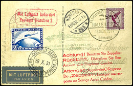 7083 1931, 3. Südamerikafahrt, Fotokarte Mit Auflieferung HALLE/LEIPZIG FLUGHAFEN 15.10. Mit 15 Pfg. Adler Via München M - Other & Unclassified
