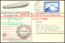 7085 1931, 3. Südamerikafahrt, Bordpost Vom 18.10. Mit Rotem Werbestempel, Vordruckkarte Mit 2 RM Zeppelin Nach Rio De J - Sonstige & Ohne Zuordnung