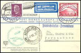 7091 1932, 2. Südamerikafahrt, Bordpost Vom 6.4. Bis Recife, Eckener-Vordruckkarte Mit U.a. 1 RM Zeppelin Und Allen Stem - Andere & Zonder Classificatie