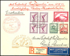 7094 1932, 3. Südamerikafahrt Mit Anschlussflug Berlin Bis Recife, R-Brief Aus WEINGARTEN 15.APR. Mit U.a. 1 RM Zeppelin - Andere & Zonder Classificatie