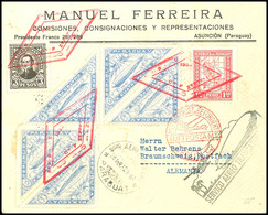 7099 1932, 4. Südamerikafahrt, Paraguayische Post, R-Brief Mit U.a. Fünf Werten 4. Zeppelinmarke Mit Rotem Best.-Stempel - Other & Unclassified