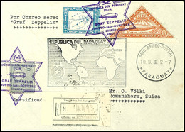 7123 1932, 6. Südamerikafahrt, Paraguayische Post, R-Brief Mit U.a. 20 P. Zeppelinmarke Sowie Allen Stempeln In Die Schw - Sonstige & Ohne Zuordnung