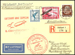 7127 1932, 8. Südamerikafahrt Mit Anschlussflug Stuttgart Bis Recife, R-Karte Mit U.a. 1 RM Zeppelin Und Allen Stempeln, - Sonstige & Ohne Zuordnung