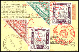 7129 1932, 8. Südamerikafahrt, Paraguayische Post, R-Ganzsache Mit U.a. 8 P. Und 12 P. Zeppelinmarken Sowie Allen Stempe - Andere & Zonder Classificatie