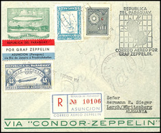 7136 1933, 1. Südamerikafahrt, Paraguayische Post, R-Brief Mit U.a. 45 P. Zeppelinmarke Sowie Allen Stempeln Nach Deutsc - Sonstige & Ohne Zuordnung