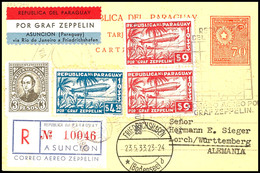 7137 1933, 1. Südamerikafahrt, Paraguayische Post, R-Ganzsache Mit U.a. 4,50 P Und 9 P. (2) Zeppelinmarken Sowie Allen S - Other & Unclassified