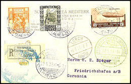 7147 1933, Italienfahrt, Cyrenaica-Post, R-Karte Aus TRIPOLI 29.5. Mit U.a. 3 L. Zeppelinmarke Und Allen Stempeln Nach D - Other & Unclassified