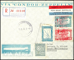 7164 1933, 5. Südamerikafahrt, Paraguayische Post, R-Brief Mit Zeppelinmarken  9 P. Und 13,50 P. Nach Lorch Mit Allen St - Sonstige & Ohne Zuordnung