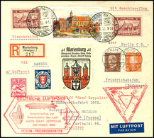 7177 1933, Chicagofahrt Mit Anschlussflug Berlin, R-Brief Aus MARIENBURG 24.9. Mit Zweimal 3 M.-Freimarken Und Zwei Nich - Other & Unclassified